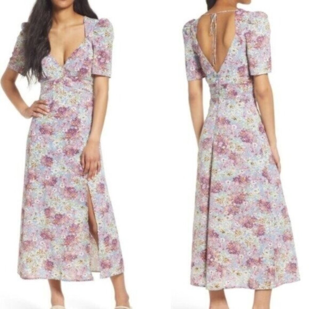 Floret Studios Floral Print Sweetheart Neck Empire Waist Dress Size Small Women